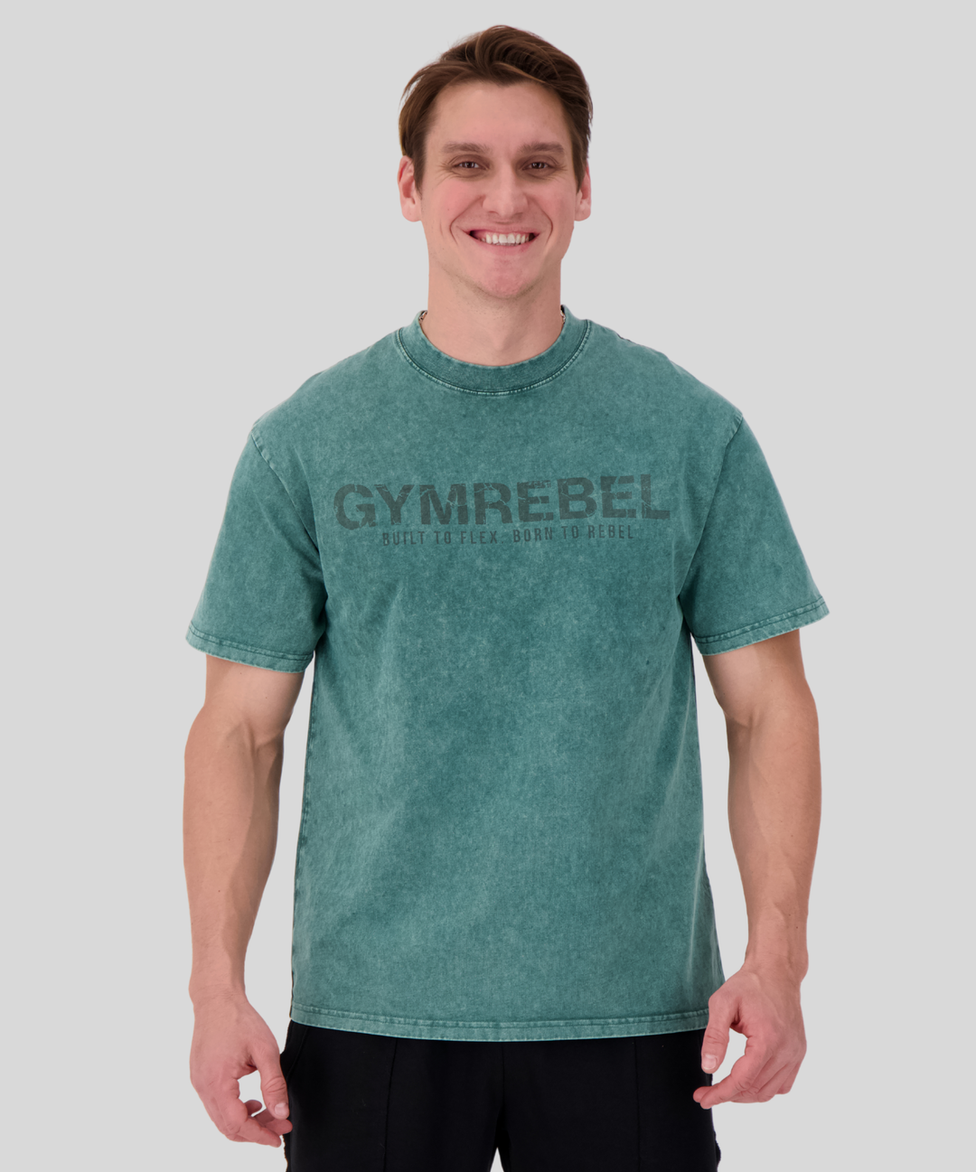 Green | Washed-off Oversized T-shirt LIFTING CLUB (230gsm)| Front