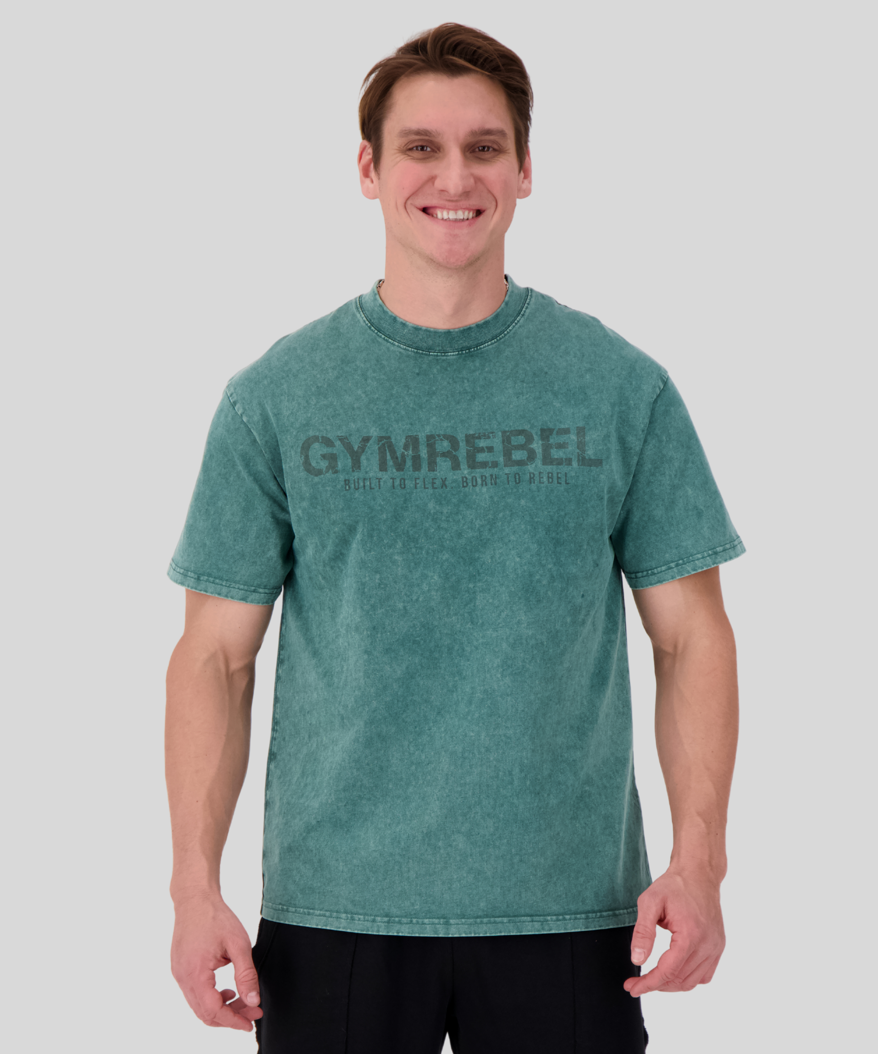 Green | Washed-off Oversized T-shirt LIFTING CLUB (230gsm)| Front
