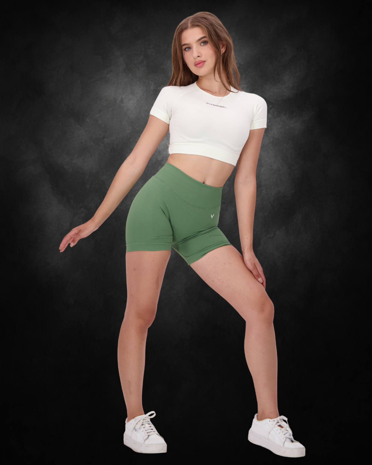 Seamless Curve Ribbed Top & Shorts Set | White | Front