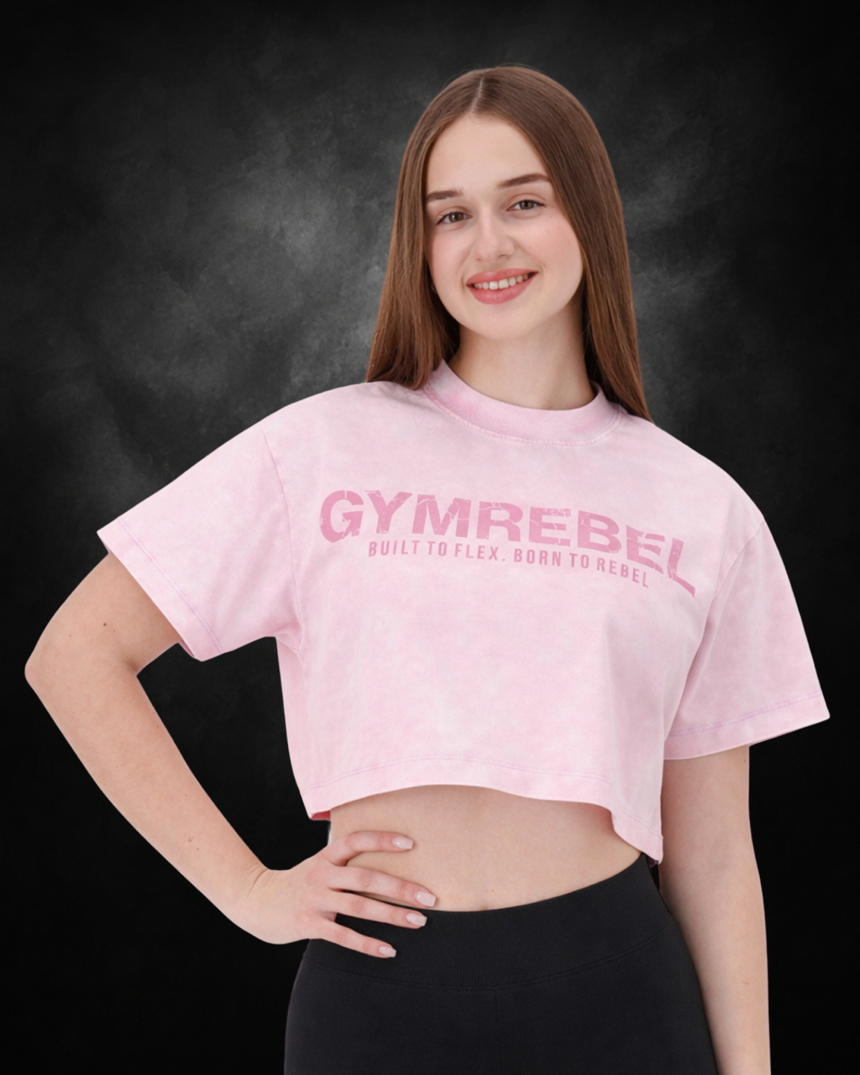 Washed-off Oversized Crop Top Lifting Club | Pink | Front