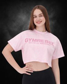 Washed-off Oversized Crop Top Lifting Club | Pink | Front