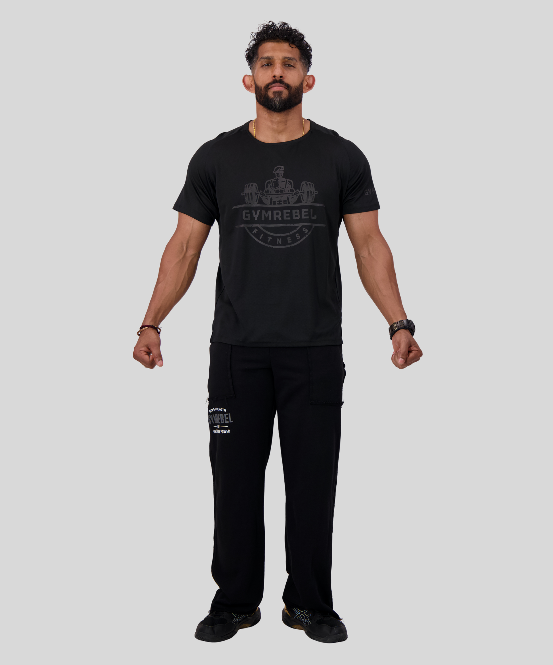 black | Active Mesh & Sweatpants Set | front
