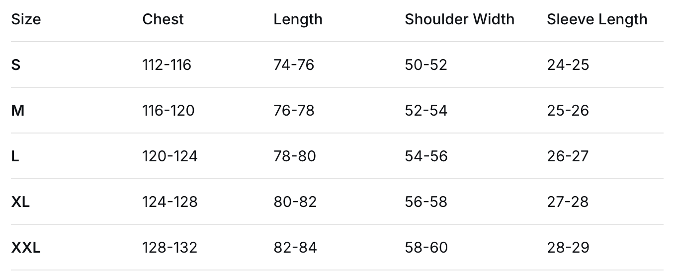 Size chart for Washed-off Oversized T-shirt LIFTING CLUB (230gsm)