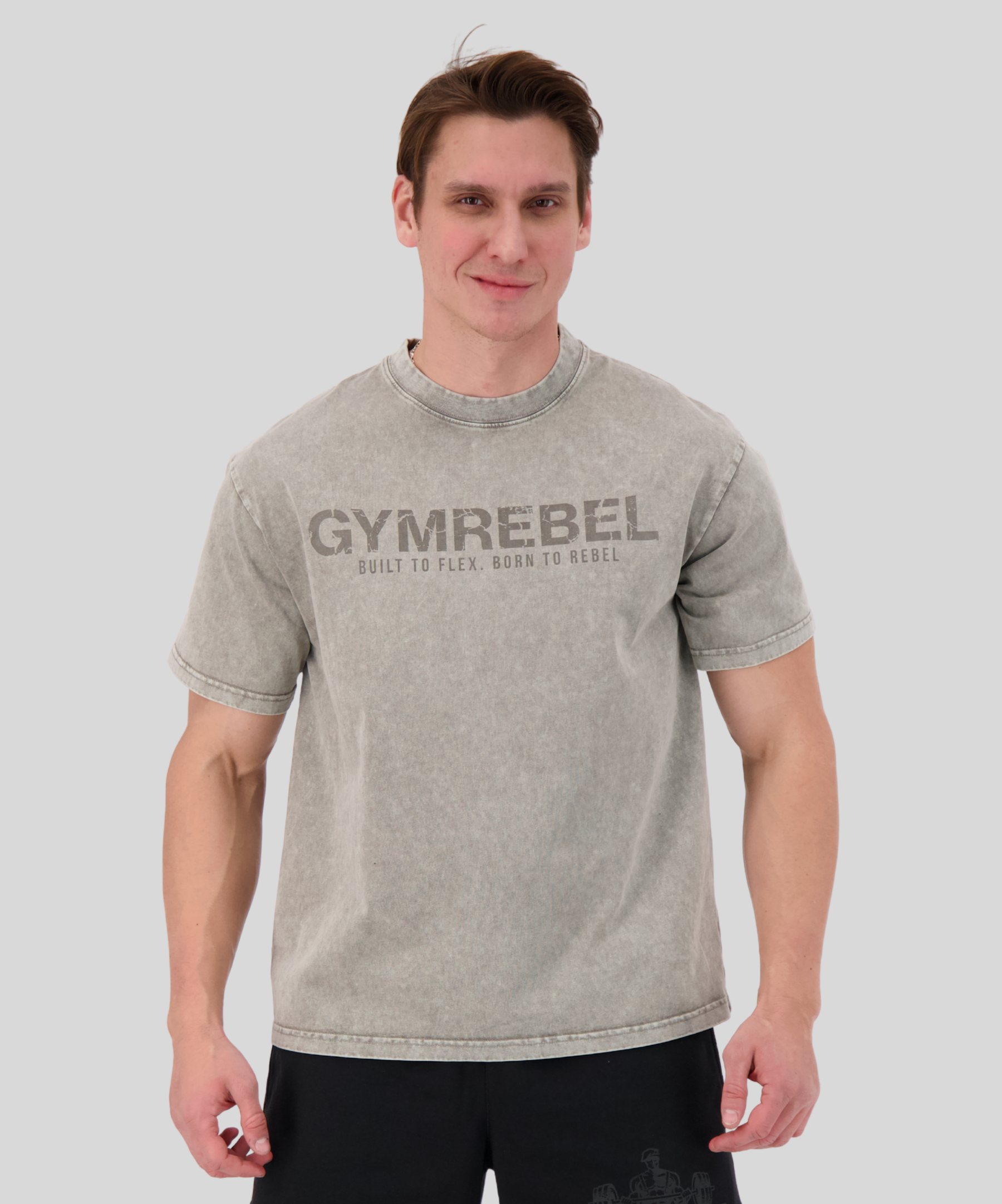 Light Gray | Washed-off Oversized T-shirt LIFTING CLUB (230gsm)| Front