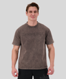 Coffee | Washed-off Oversized T-shirt LIFTING CLUB (230gsm)| Front