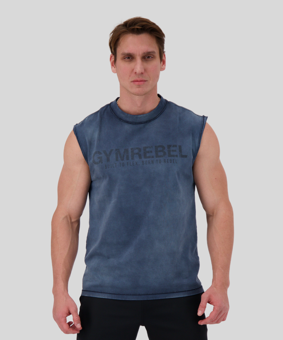 Blue | Washed-off Sleeveless T-shirt | Front