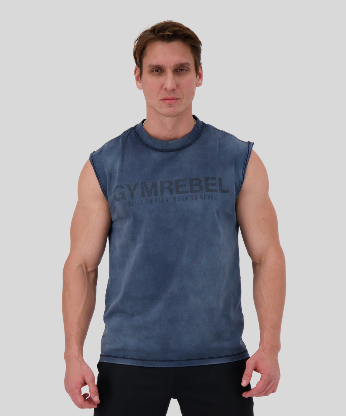 Blue | Washed-off Sleeveless T-shirt | Front