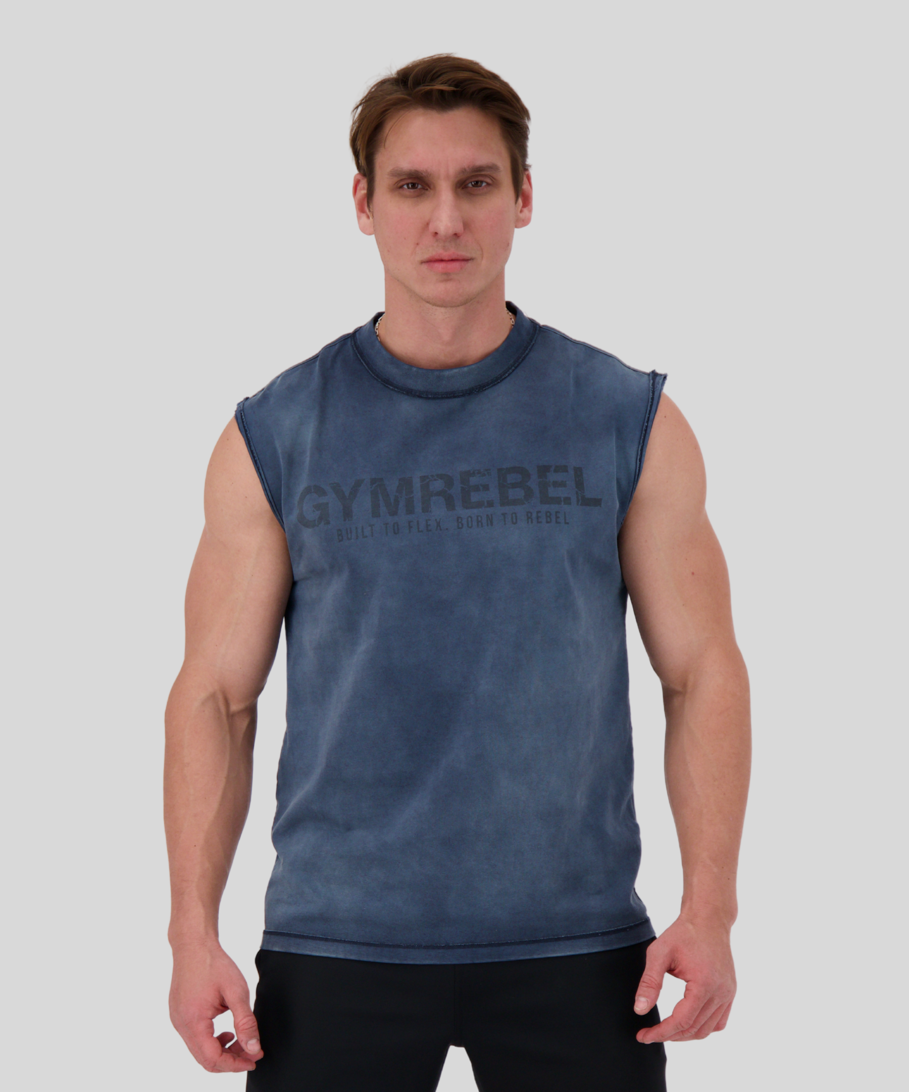 Blue | Washed-off Sleeveless T-shirt | Front
