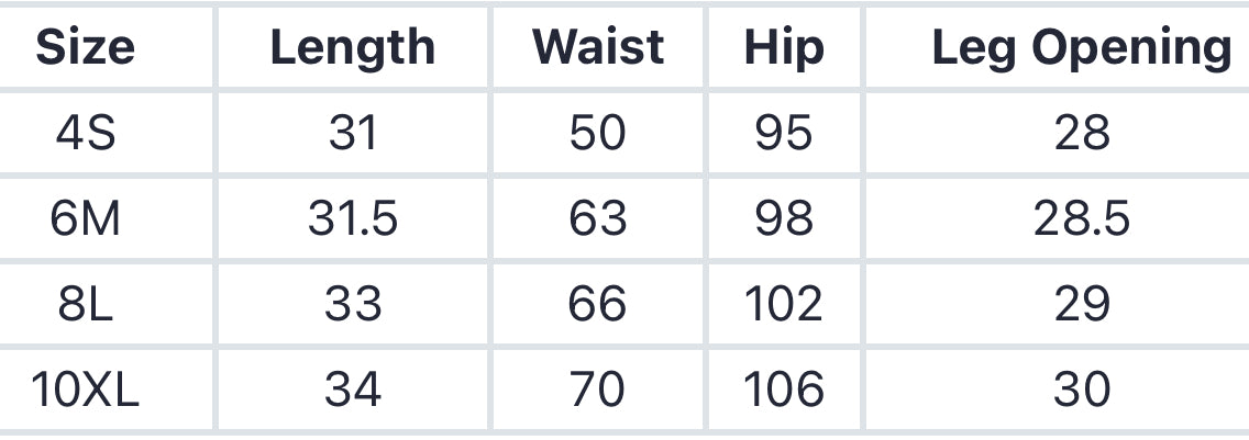 Size chart for Curve Seamless Shorts