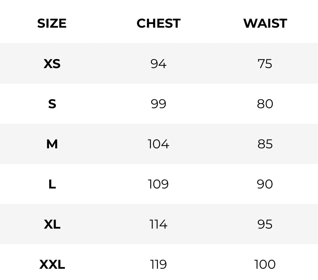 Size chart for MESH T-SHIRT