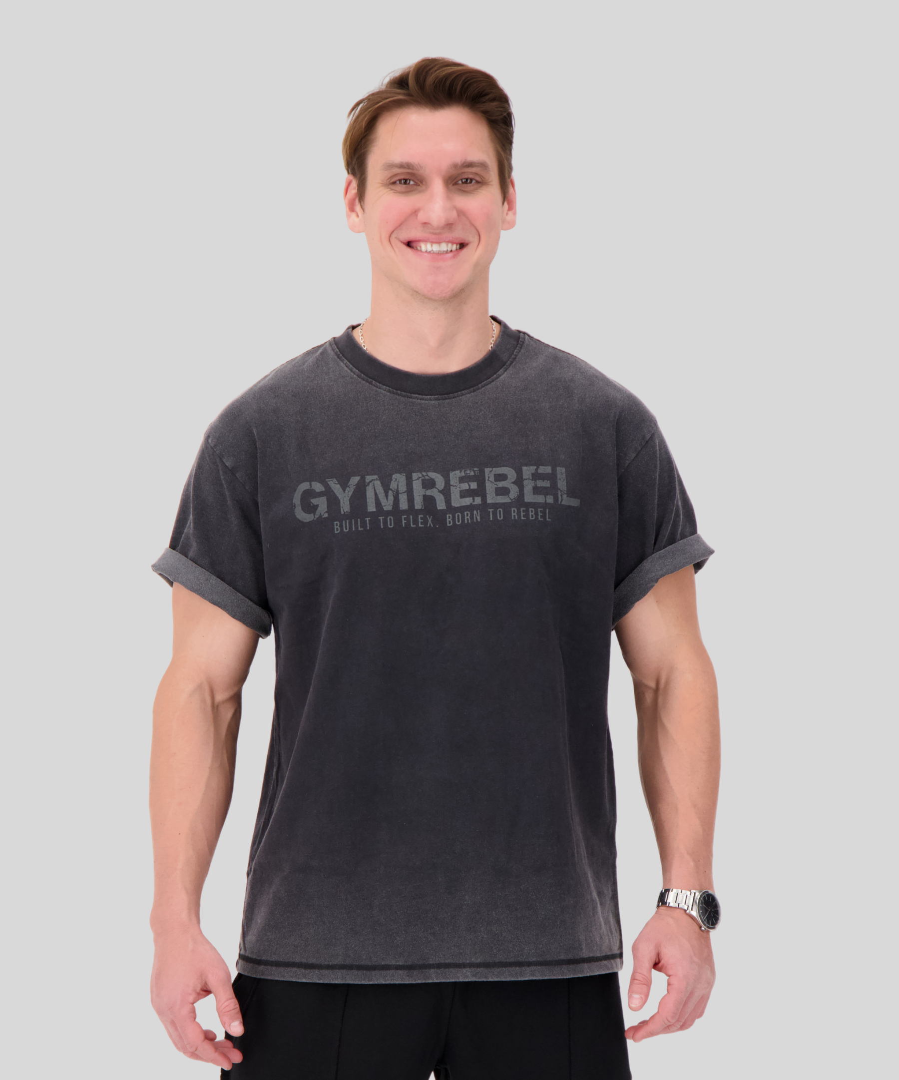 Black | Washed-off Oversized T-shirt LIFTING CLUB (230gsm)| Front